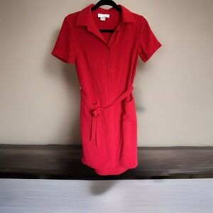 Rachel‎ Parcell Everyday Woven Button Up Shirt Dress Size XXS Red Barbados